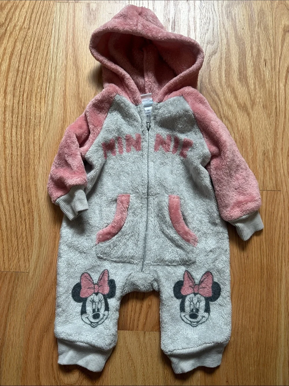 Disney Minnie Plush Hooded One-Piece - Pink & Light Gray